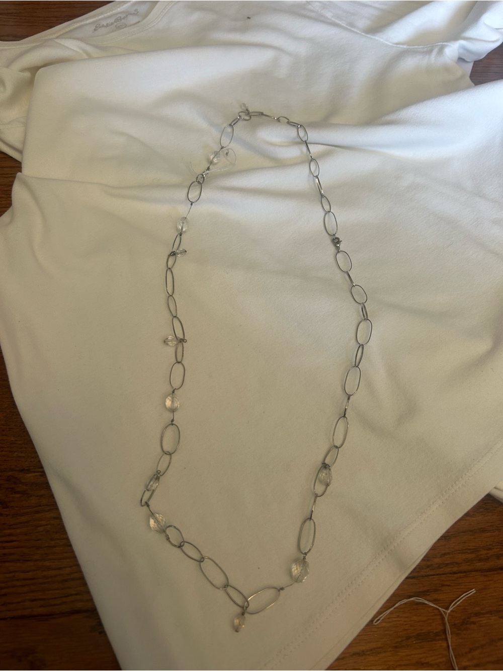Chico's Silver-Tone Link Necklace with Clear Beads